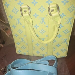 Vibrant Designer Tote in Lime and Sky Blue